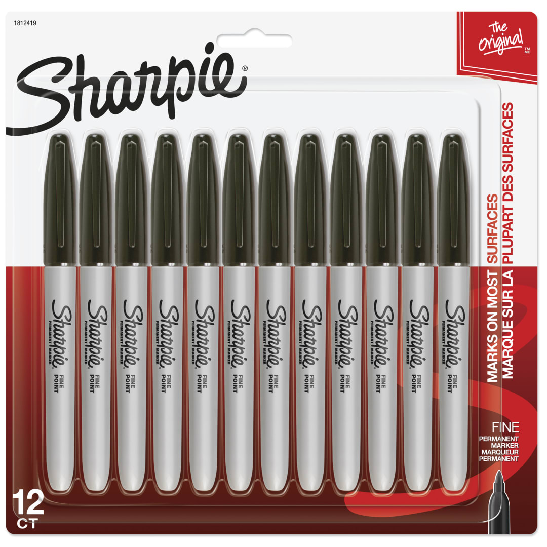Sharpie® Permanent Markers, Fine Point, Black, 12 Count
