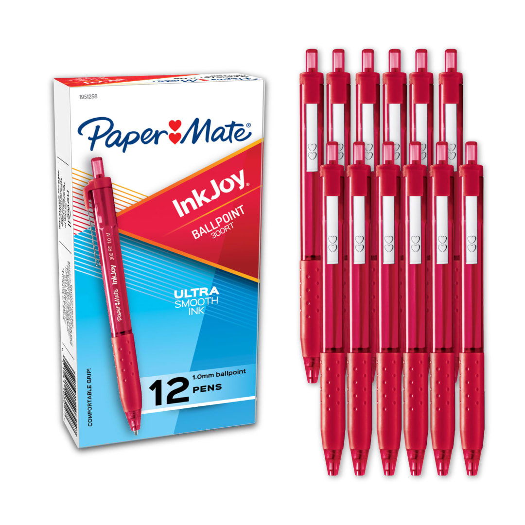 Paper Mate® InkJoy® 300RT Retractable Ballpoint Pens, Medium Point, Red, Box of 12