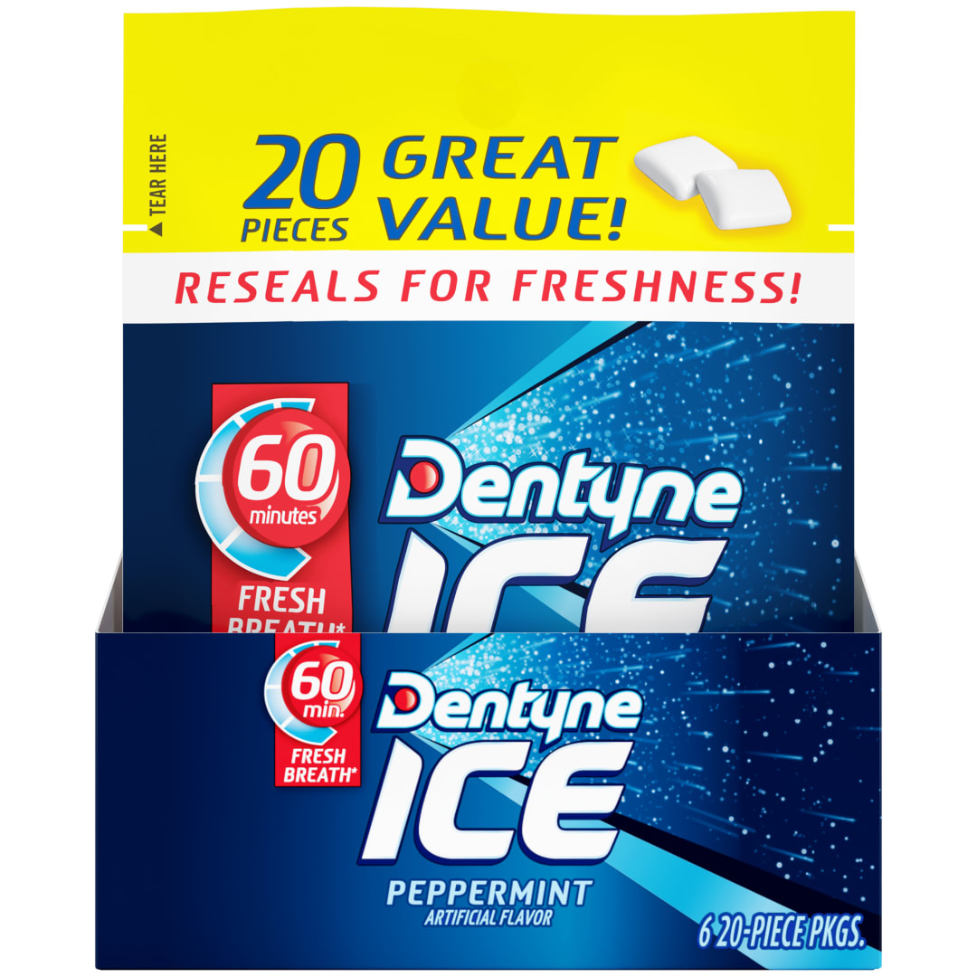 Dentyne Ice Sugar Free Chewing Gum Peppermint 20 pc Pouches - 6 Pack