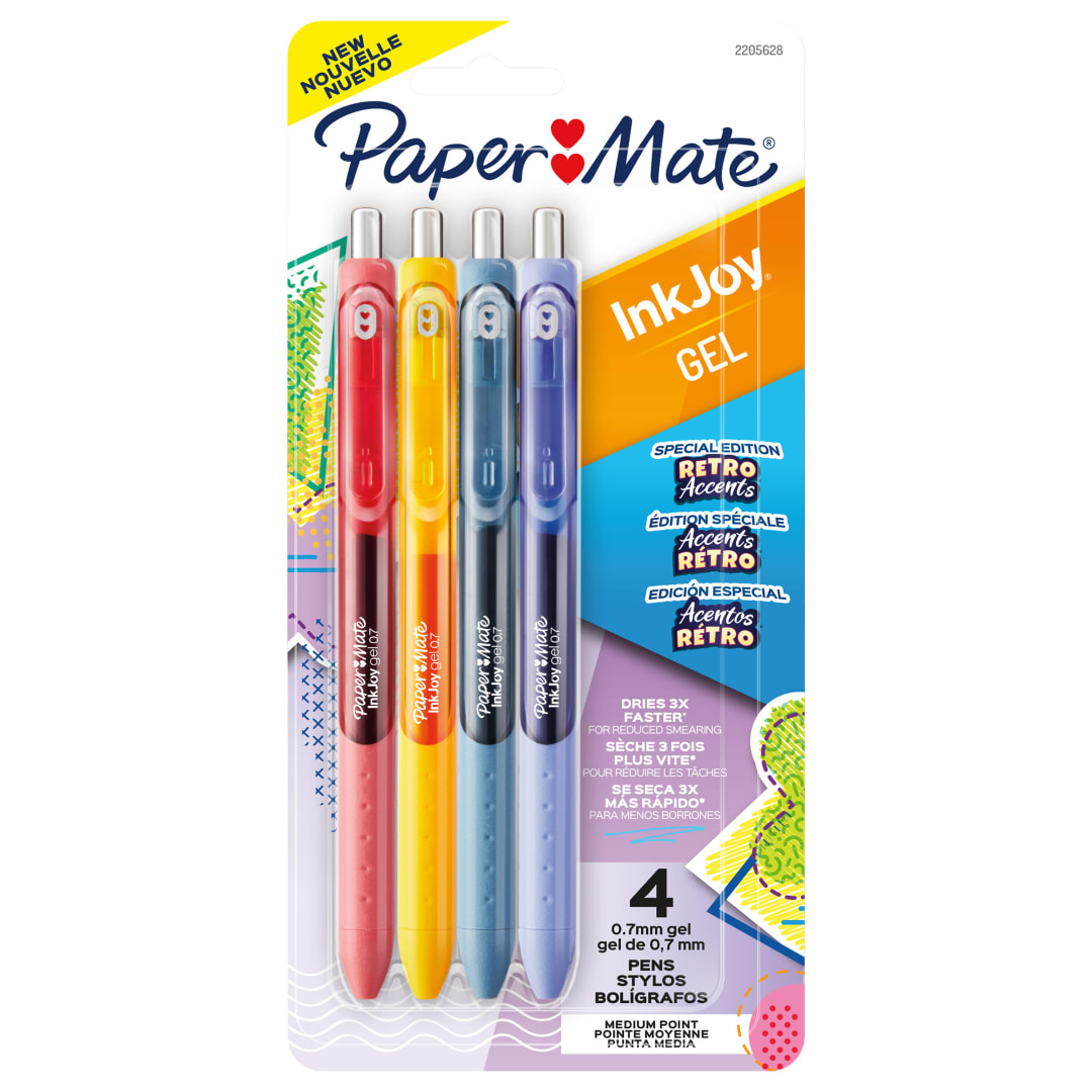 Paper Mate® InkJoy® Gel Pens, Retro Accent Colors, Medium (0.7mm) Point, Retractable, 4 Count