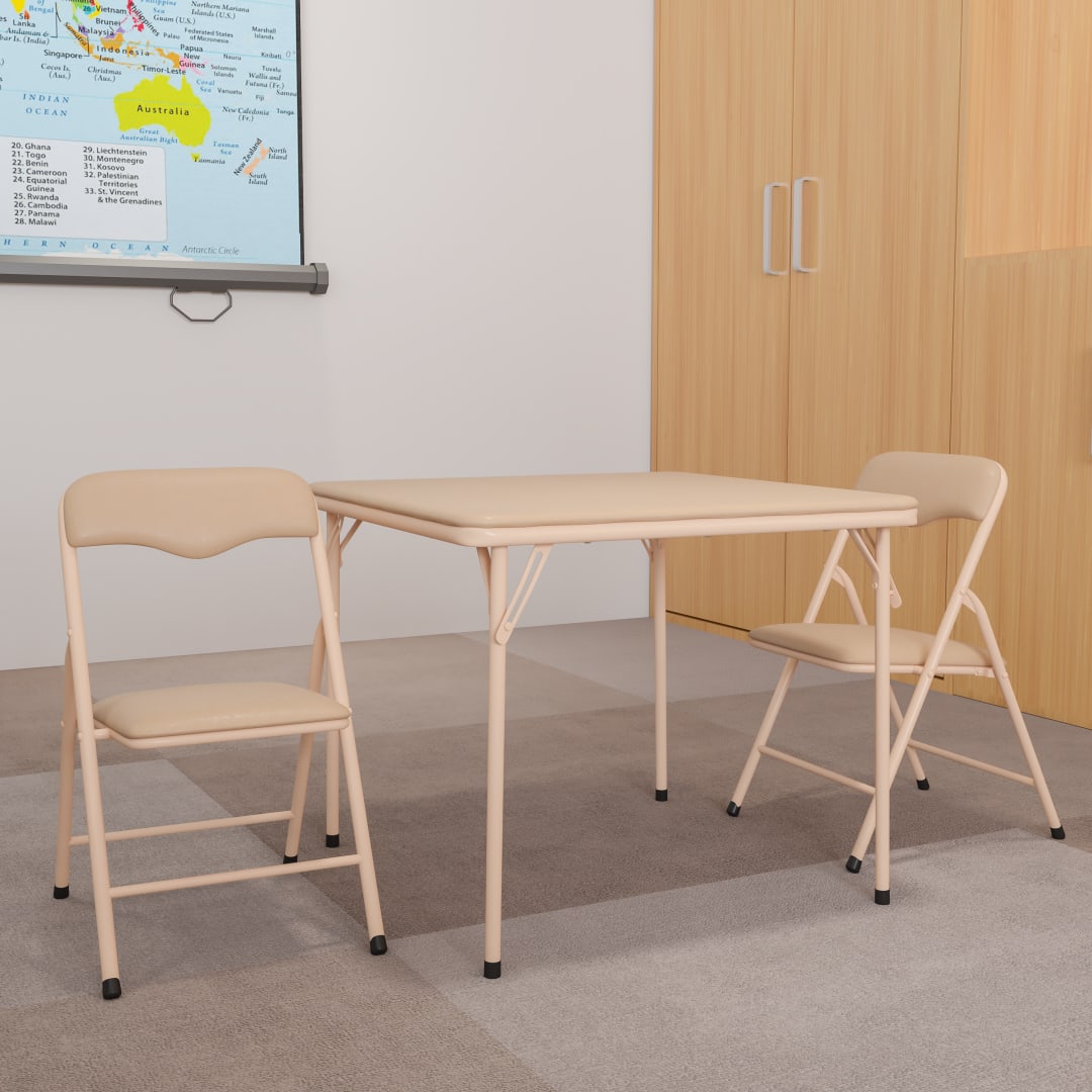 Mindy Kids Tan 3 Piece Folding Table and Chair Set
