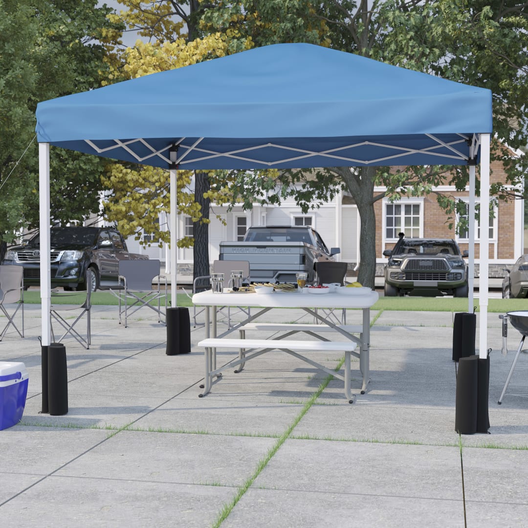 Harris 10'x10'BluePopUpEventCanopyTentwithWheeledCaseandFoldingBenchSet-PortableTailgate,Camping,EventSet