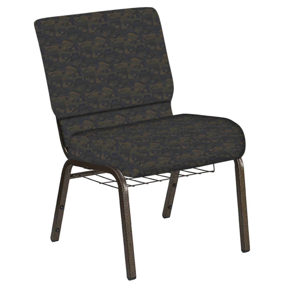 21''W Church Chair in Perplex Cobalt Fabric with Book Rack - Gold Vein Frame