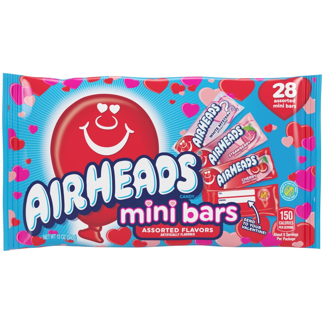 Airheads Mini Bars Assorted Flavors 12 oz Valentine's Day Theme Laydown Bag