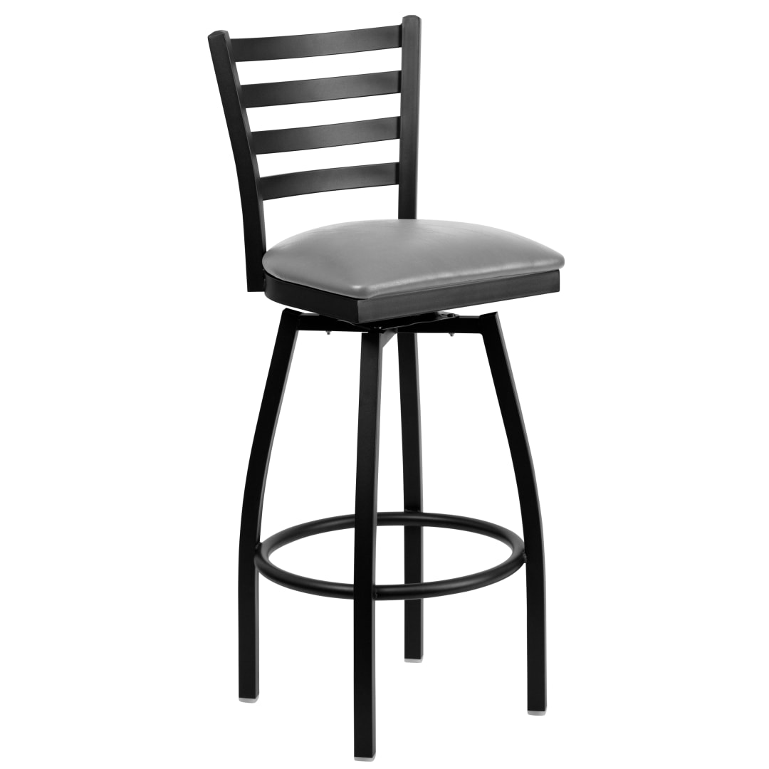 HERCULES Series Black Ladder Back Swivel Metal Barstool - Custom Upholstered Seat