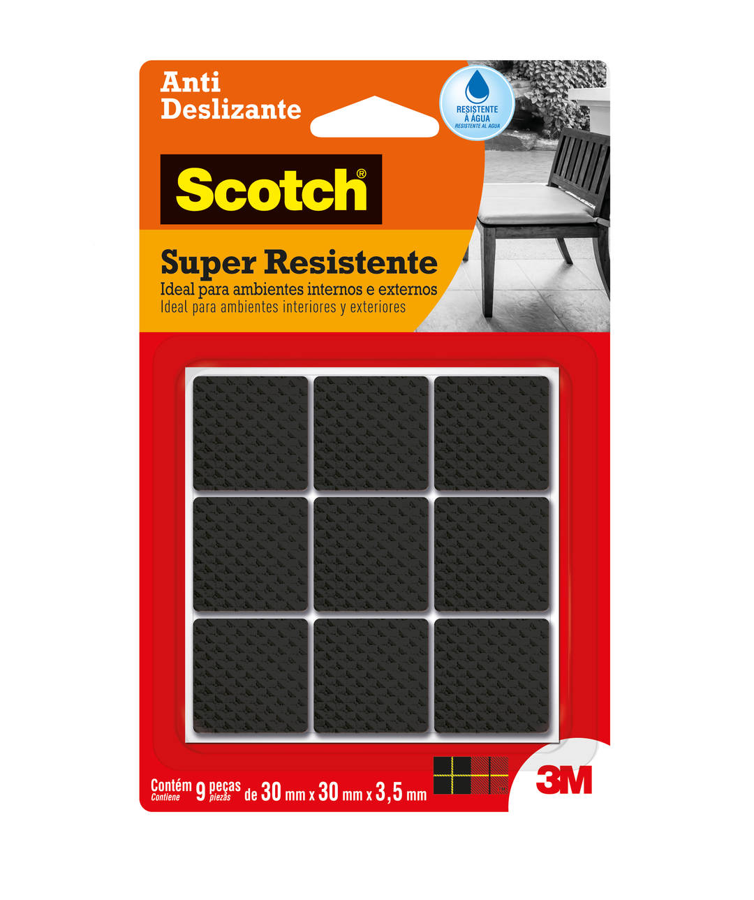 Protetor Antideslizante 3M™ Scotch™ Quadrado, Preto, Grande, 9 Unidades