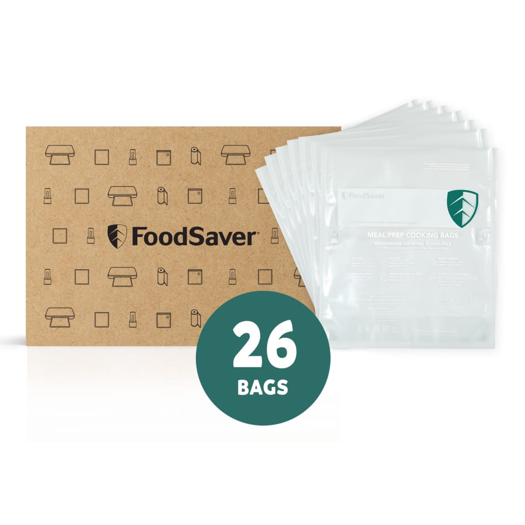 FoodSaver Microwavable Meal Prep Bags, 26 Count 1-Quart BPA-Free Vacuum Seal Bags, Cook-in-Bag for Freezer Storage and Sous Vide Cooking