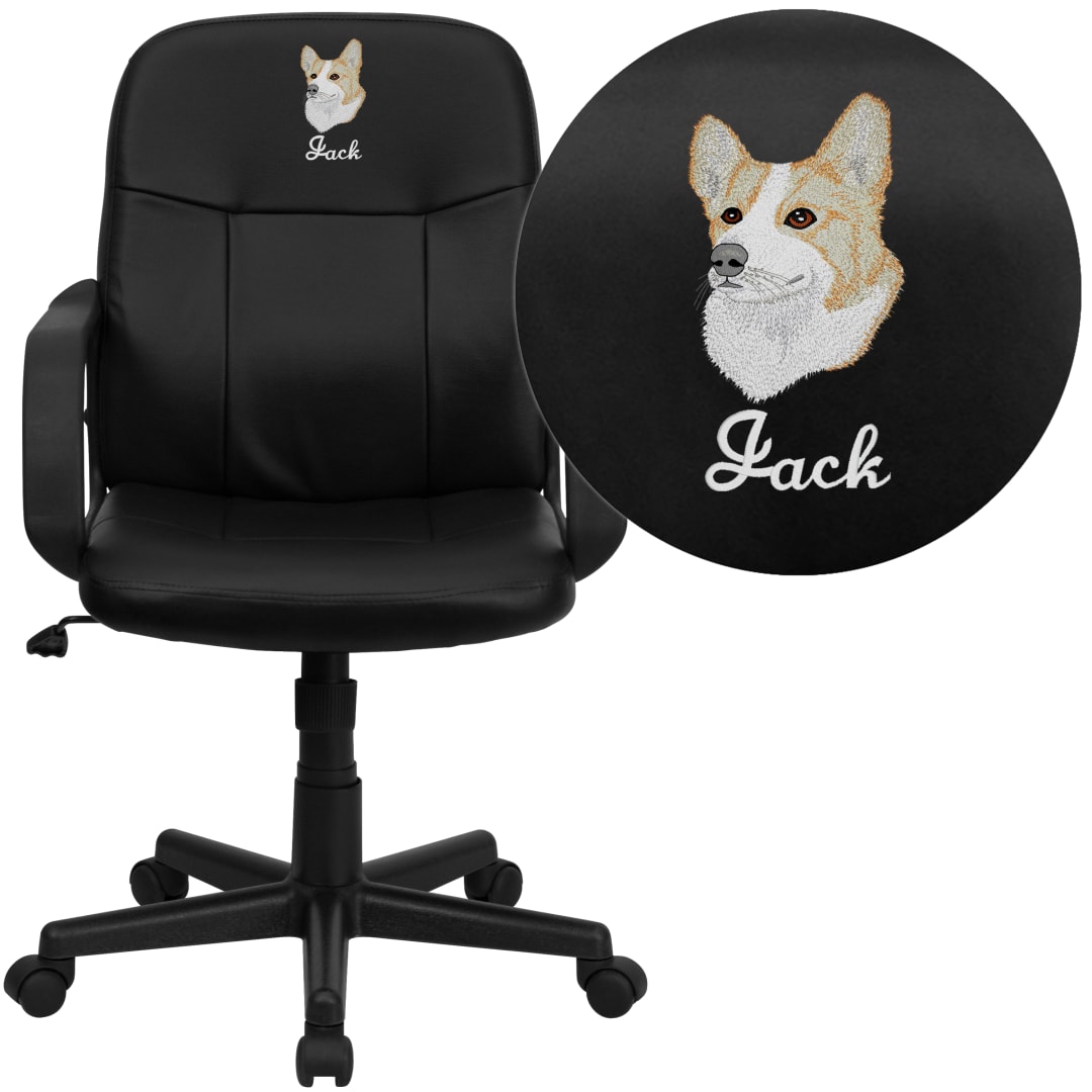 Paulson Embroidered Mid-Back Black Glove Vinyl Executive Swivel Office Chair with Arms