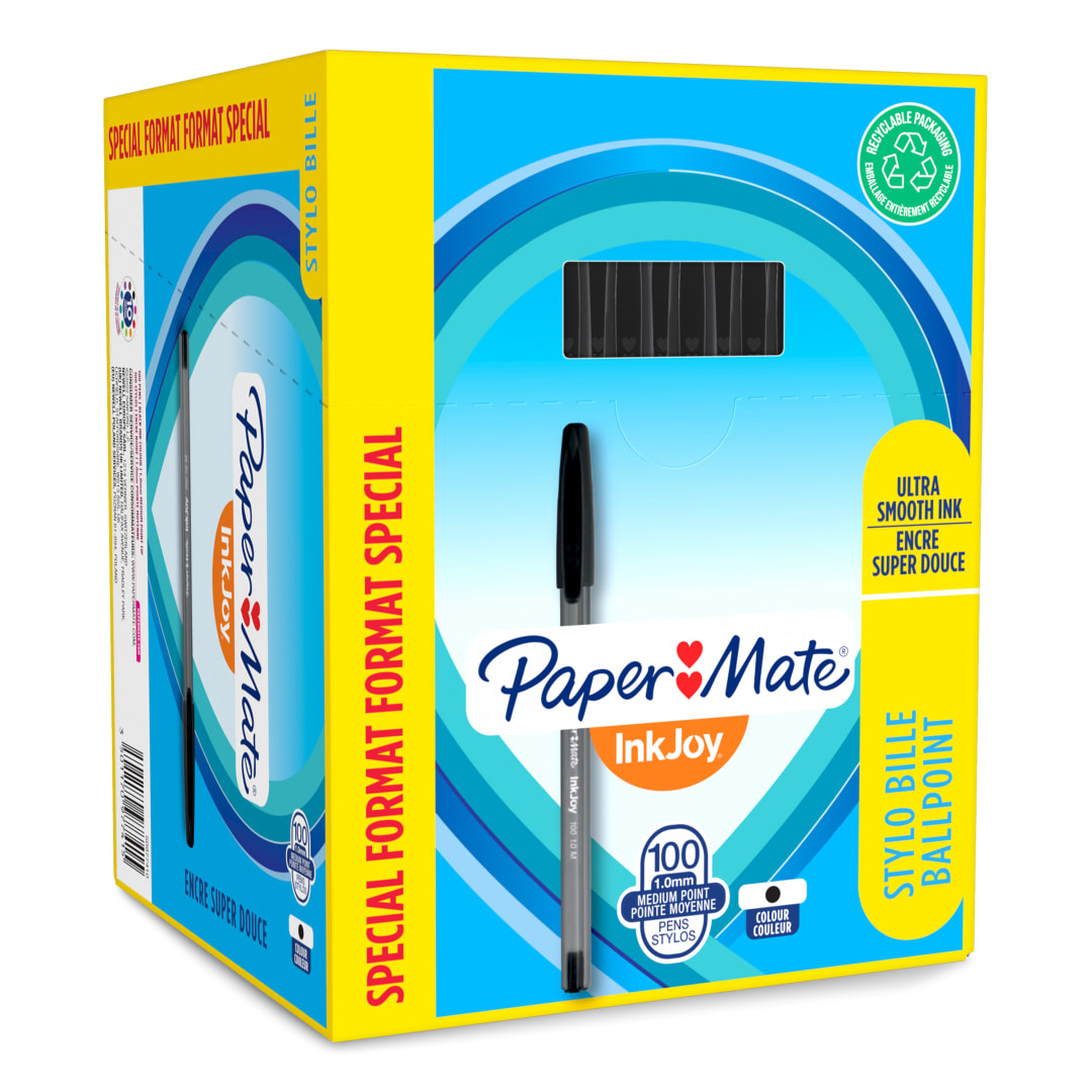 Paper Mate InkJoy 100ST Bolígrafo con capuchón | punta mediana (1,0 mm) | negro | caja de 100