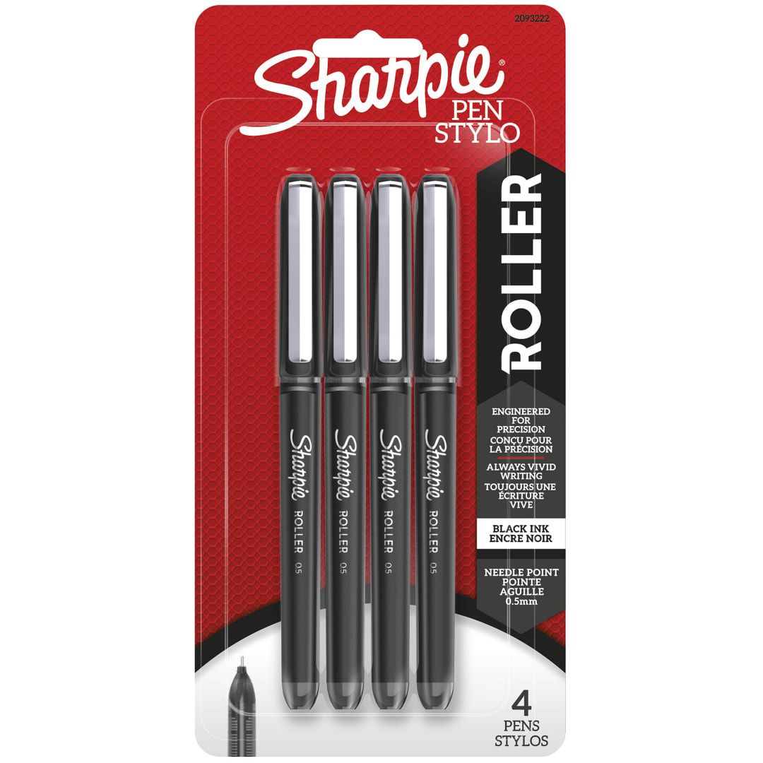 Sharpie® RollerBall® Pen, Needle Point (0.5mm) Precision Pen, Black Ink, 4 Count