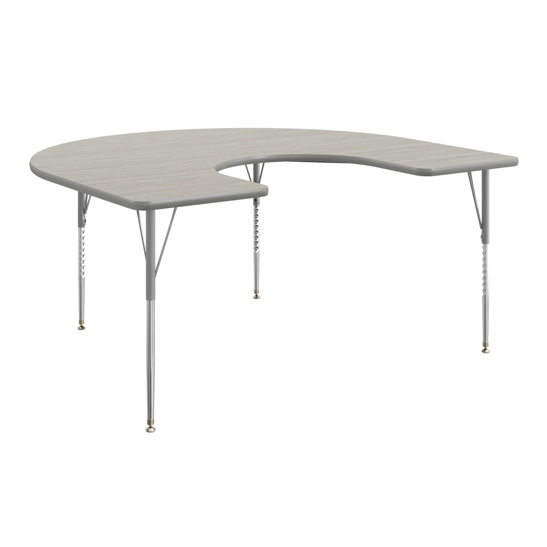 Wren 66'' x 60" Horseshoe Adjustable Height Activity Table, Thermal Laminate Top, Standard Legs, Light Gray