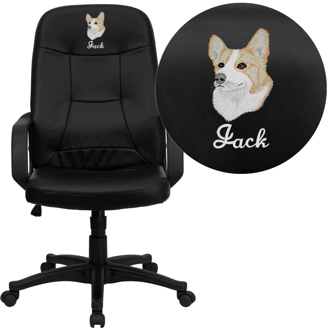 Holly Embroidered High Back Black Glove Vinyl Executive Swivel Office Chair with Arms