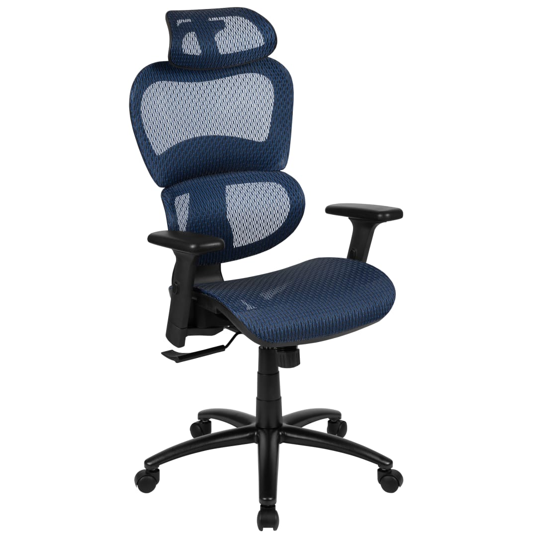 LO Ergonomic Mesh Office Chair with 2-to-1 Synchro-Tilt, Adjustable Headrest, Lumbar Support, and Adjustable Pivot Arms in Blue