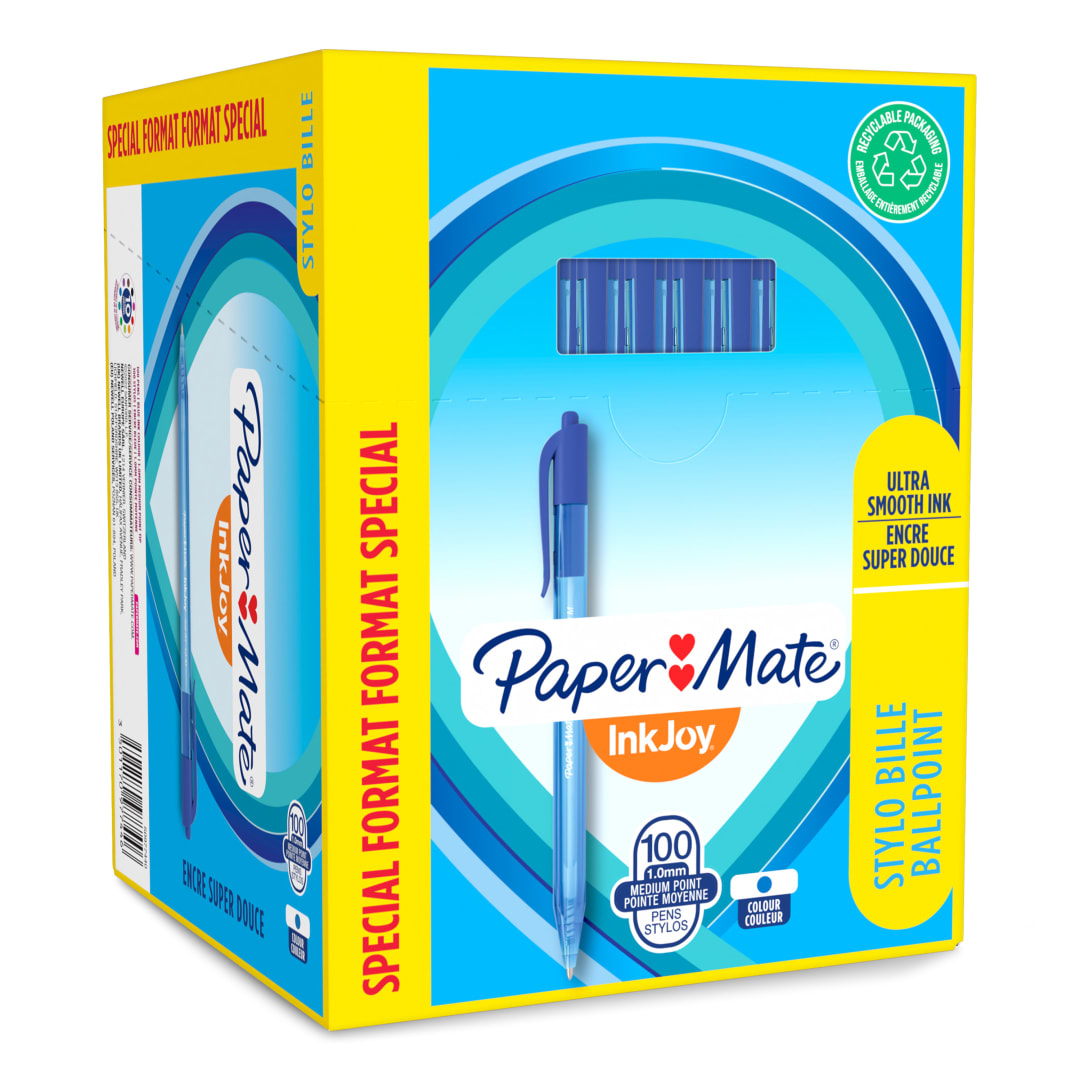 Paper Mate InkJoy 100RT Bolígrafo retráctil | punta media (1,0 mm) | azul | paquete de 100