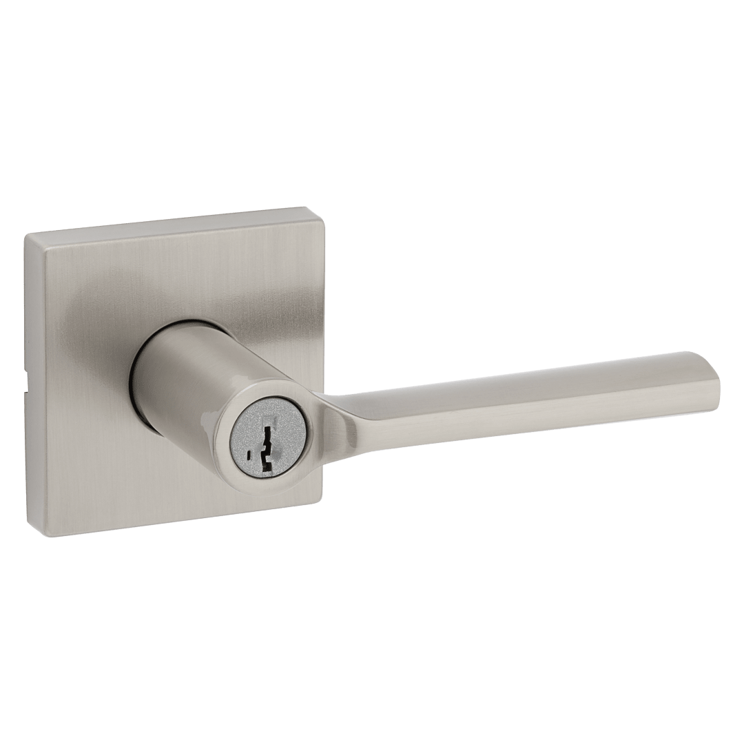 Lisbon Keyed Entry Lever in Satin Nickel featuring SmartKey Security