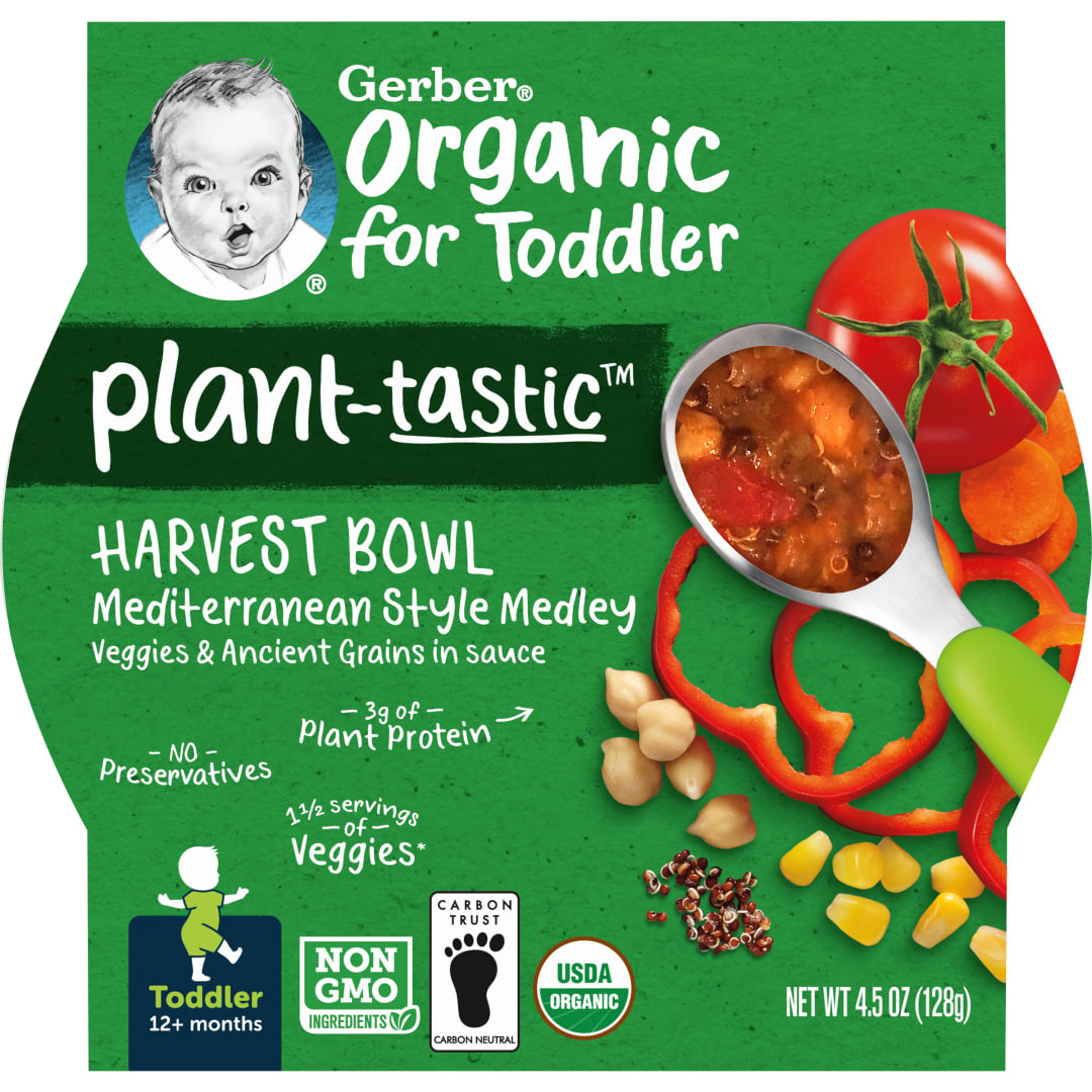 Gerber Toddler Baby Food Bowl, Veggie & Grain Mediterranean Medley, 4.5 oz Tray