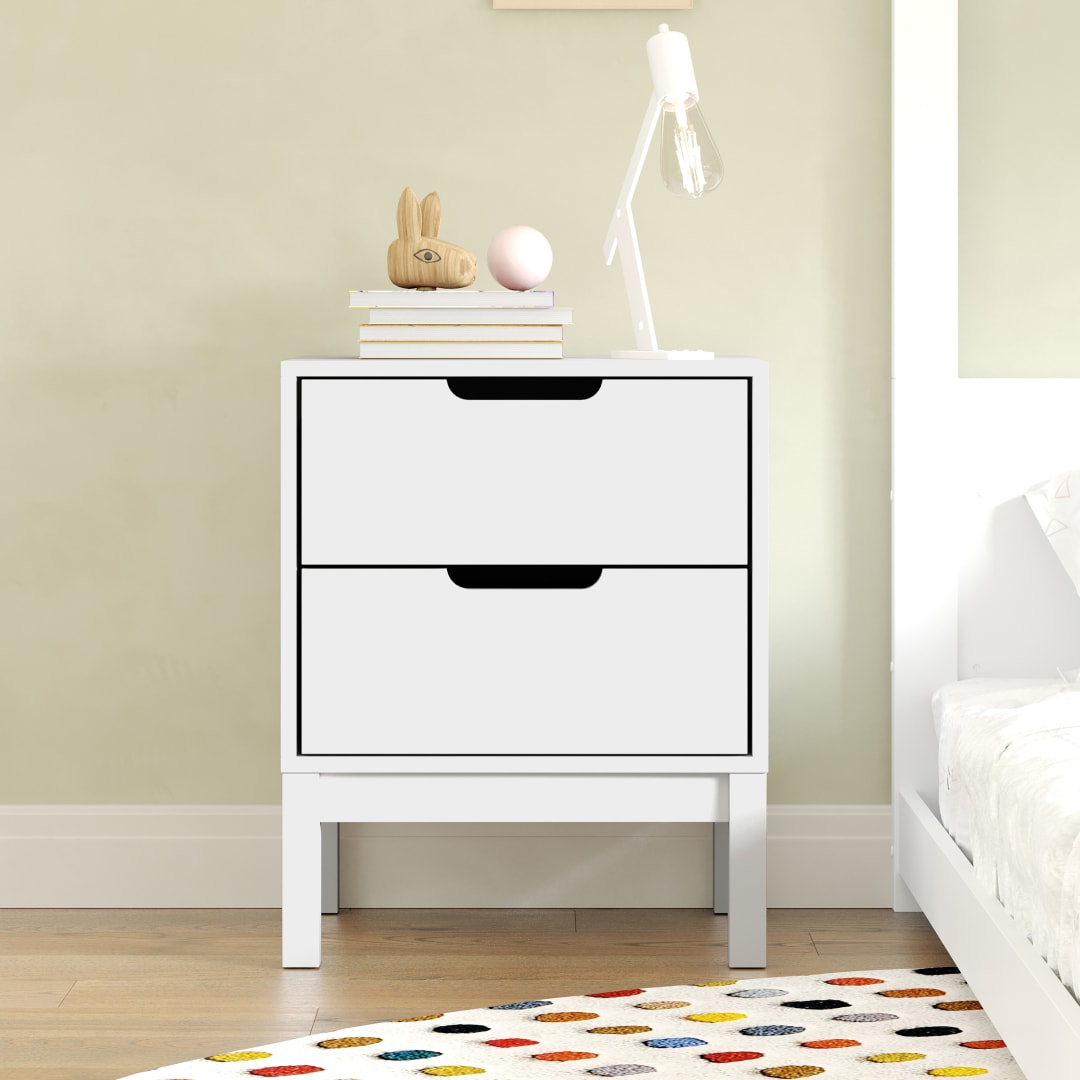 Dallas Wooden Night Stand, Bedroom Side Table with 2 Storage Drawers for Kids in White