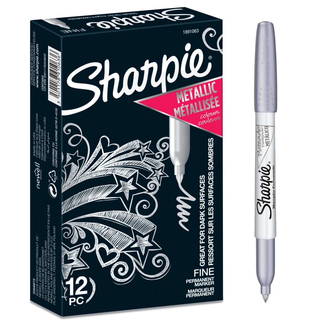 Sharpie® Metallic Permanent Markers, Fine Point, Silver, 12 Count