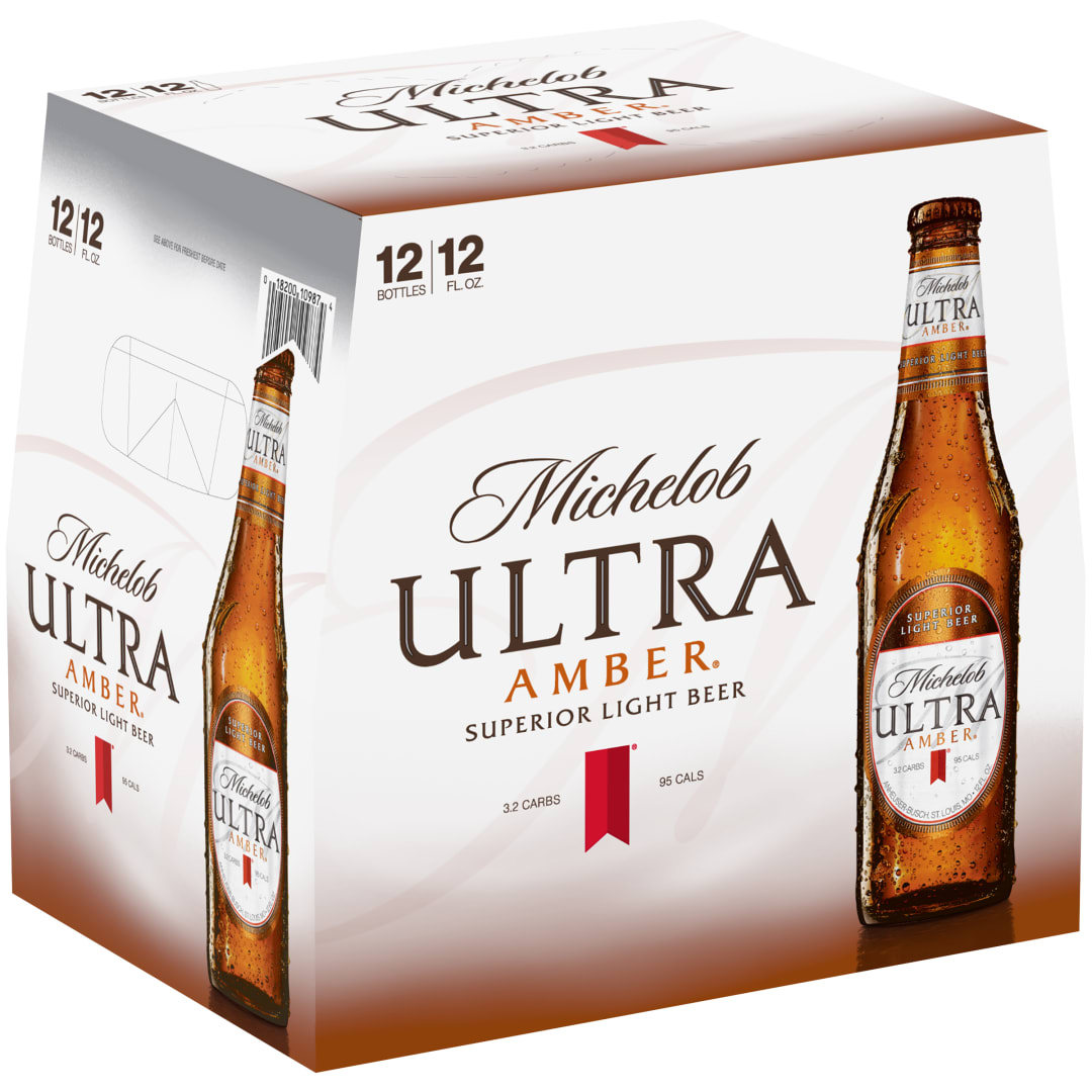 Michelob ULTRA Amber Light Beer, 12 Pack Beer, 12 FL OZ Bottles