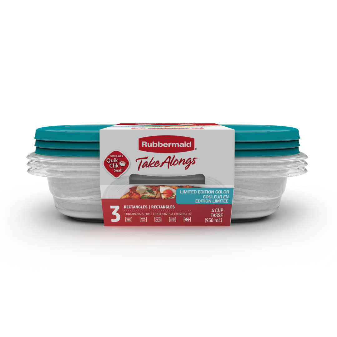 Rubbermaid TakeAlongs 4 Cup Food Storage Containers, Meal Prep Containers, Food Containers with Lids, Limited Edition Turquoise Blue, 3-Pack