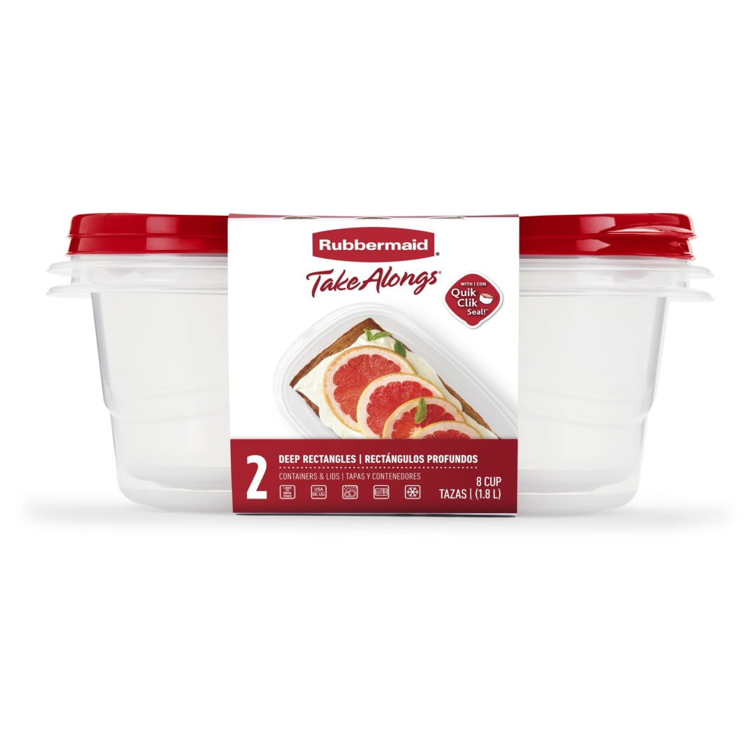 Rubbermaid® TakeAlongs® Rectangular Food Storage Containers, 1.8 L (8 Cup), Ruby Red, 2 Pack