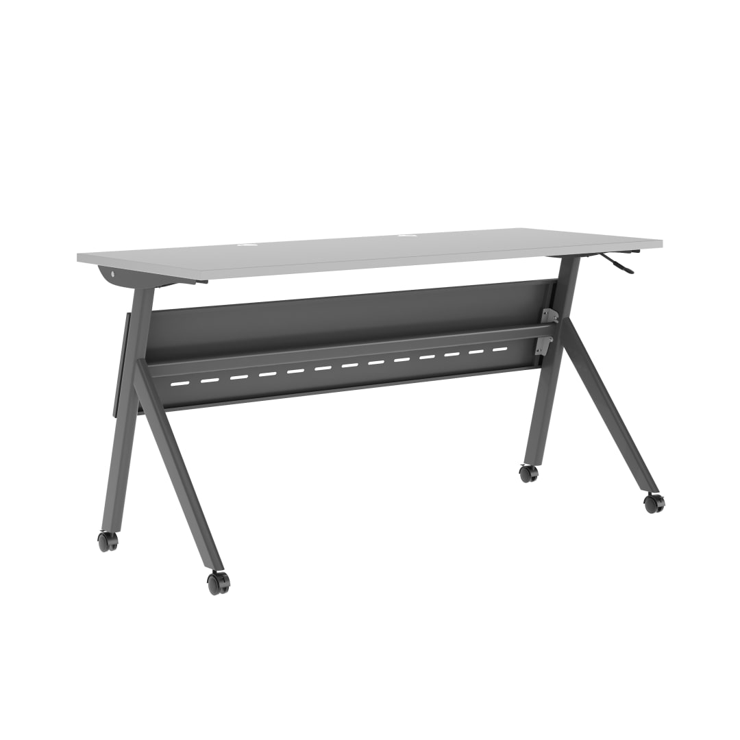 Davis Commercial Grade 60" x 24" Heavy-Duty Nesting Flip Training Table with Y-Legs, Modesty Panel, 1" Thick Gray Tabletop, and Gray Steel Frame