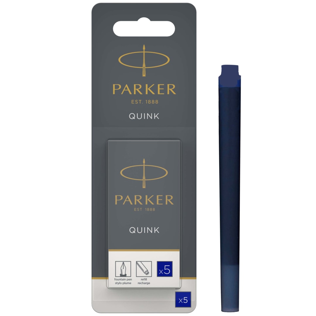Parker Fountain Pen Ink Refill Cartridges | Long | Blue QUINK Ink | 5 Count