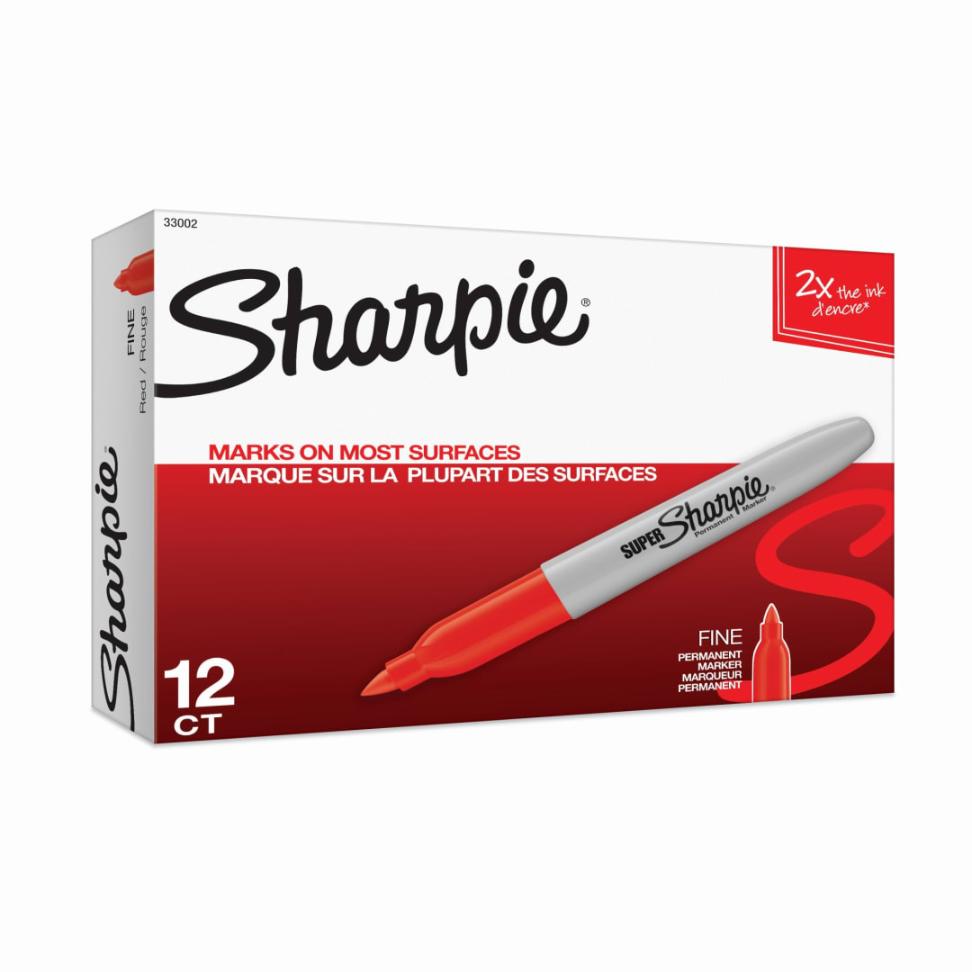 Sharpie® Super Permanent Markers, Fine Point, Red, 12 Count