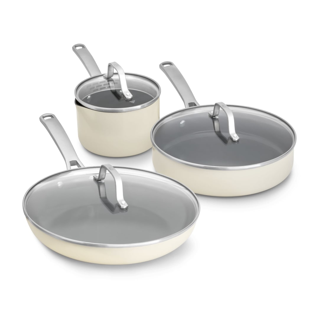 Calphalon Ceramic Nonstick 6 Piece Cookware Set, Easy Cleanup Pots and Pans for Everyday Cooking, PFAS-Free Kitchen Set, Dishwasher Safe, Oven Safe, Flour