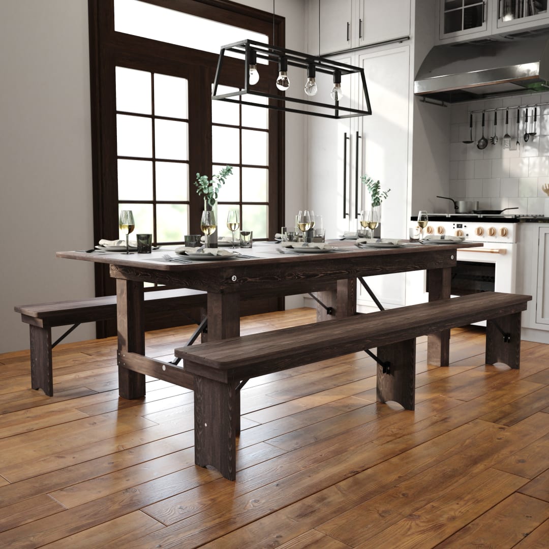 HERCULES 8' x 40" Rectangular Antique Rustic Mahogany Solid Pine Folding Farm Table