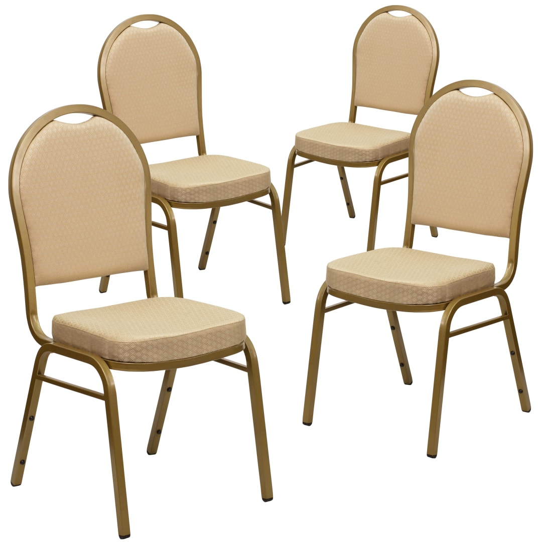 4 Pack HERCULES Series Dome Back Stacking Banquet Chair in Beige Patterned Fabric - Gold Frame