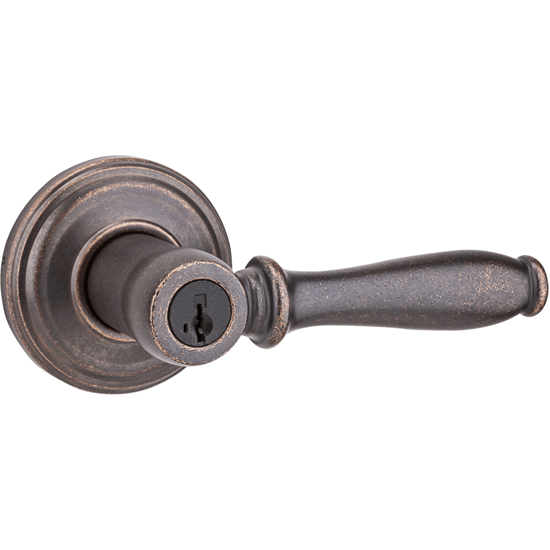Ashfield Keyed Entry Lever featuring SmartKey Security™ in Rustic Bronze