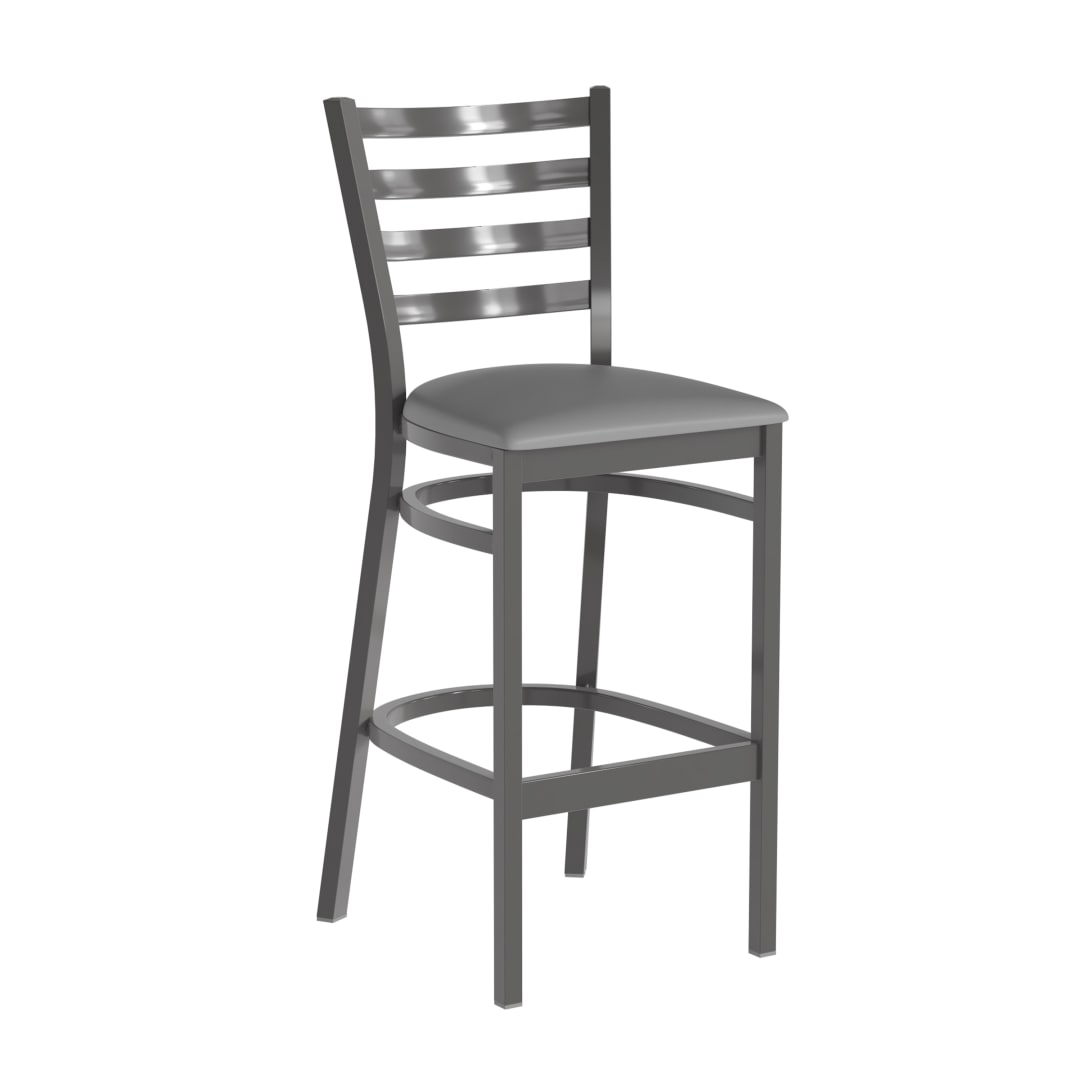 HERCULES Silver Antique Finish with Clear Coat Ladder Back Metal Restaurant Barstool - Gray Vinyl Seat