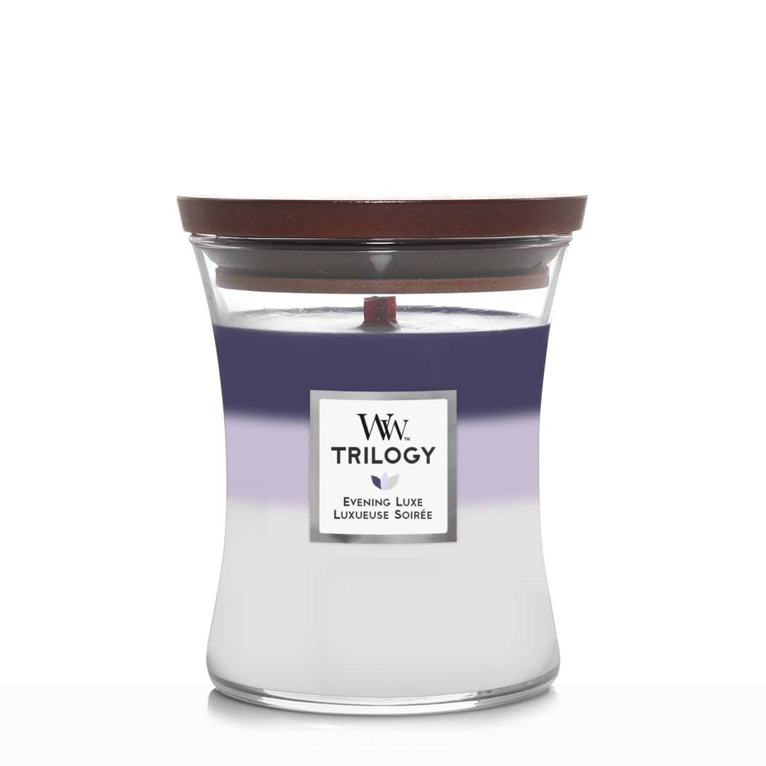WoodWick Evening Luxe Scented Medium Hourglass, Crackles at it Burns, Perfect for gifting, 9.7oz
