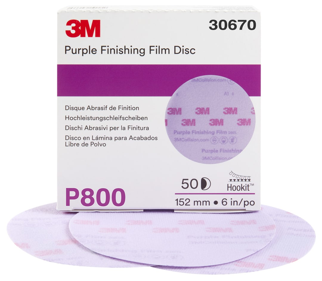 3M™ Hookit™ Mor Finisaj Filmi Disk Zımpara 260L, 150 mm, Deliksiz, P800, 30670