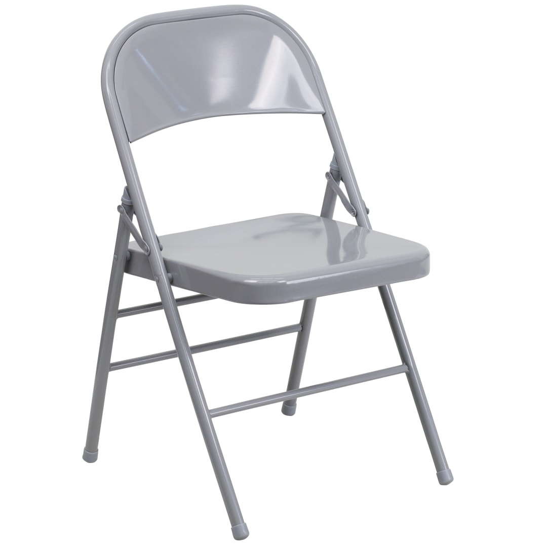 HERCULES Series Triple Braced &amp; Double Hinged Gray Metal Folding Chair