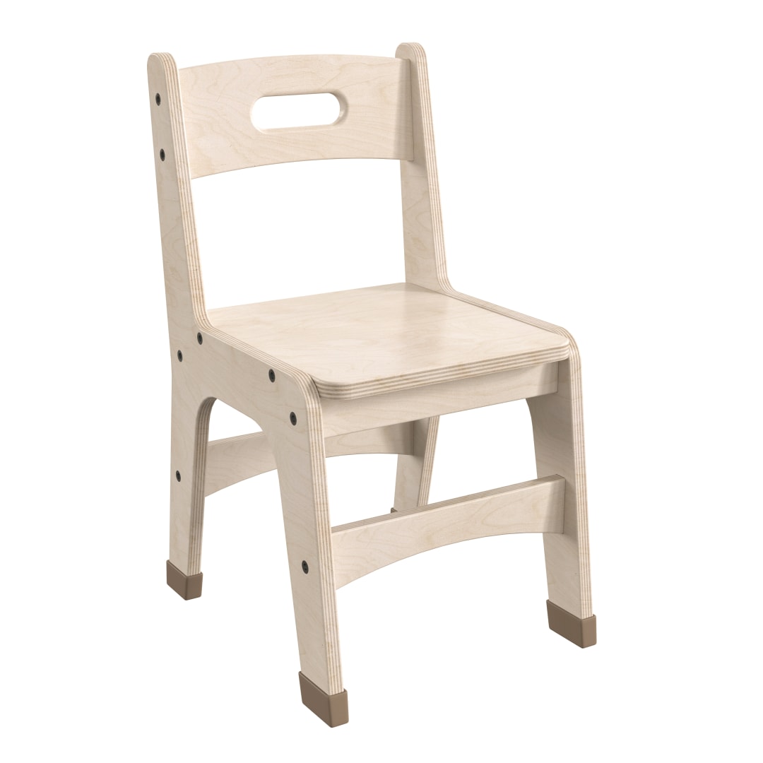 Bright Beginnings Set of 2 Commercial Grade Wooden Classroom Chairs, 11.5" Seat Height with Non-Slip Foot Caps and Built-In Carrying Handle, Natural
