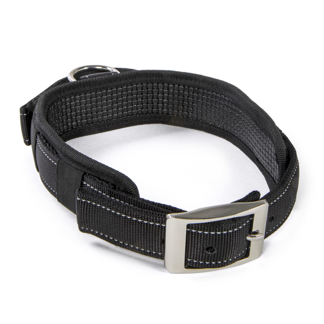 Sherpa Dog Collar, Built in Quick Grab Handle, Padded, Black, Large