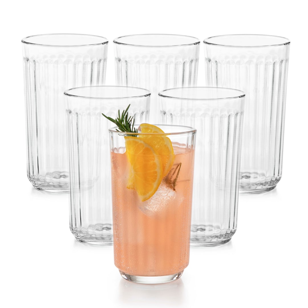 Libbey Paneled Tumbler Drinking Glasses, 17 ounce, Set of 6