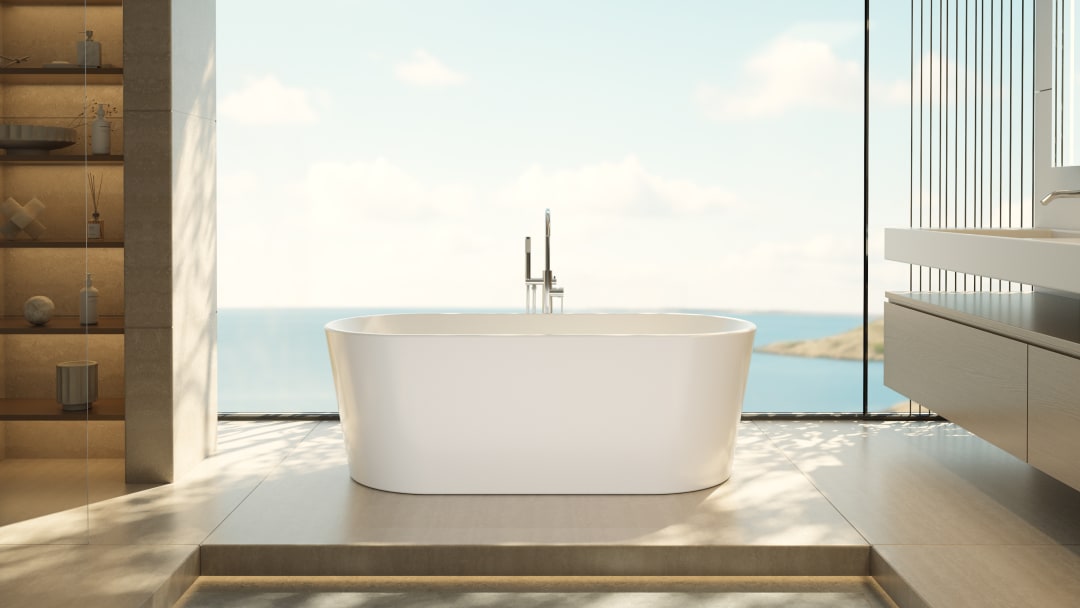 DreamLine Aqua 66 1/2 in. L x 29 in. W x 22 3/4 in. H Acrylic Double Ended Freestanding Tub, Polished Brass
