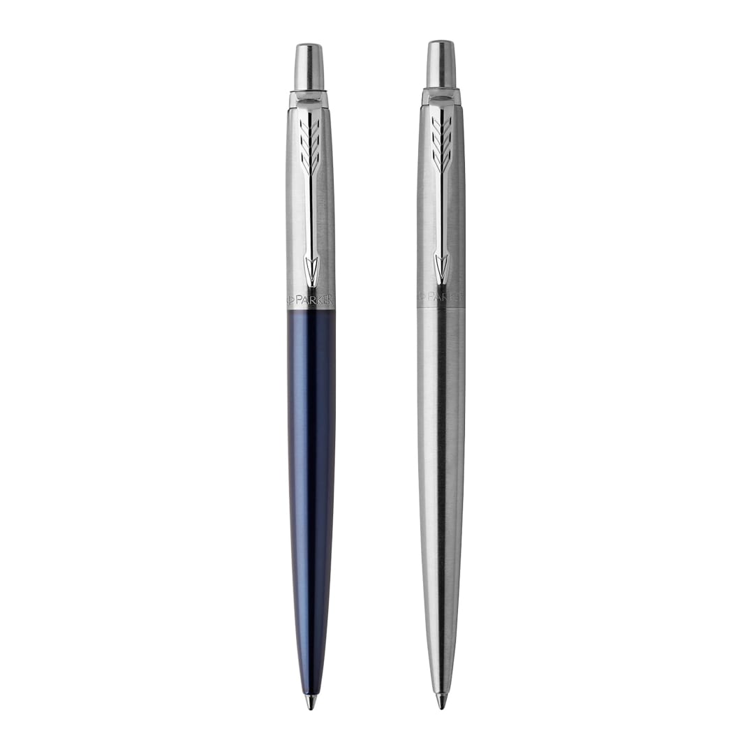 Parker Jotter London Duo Pack, Royal Blue Ballpoint Pen and Stainless Steel Gel Pen, Medium Point, Blister Pack