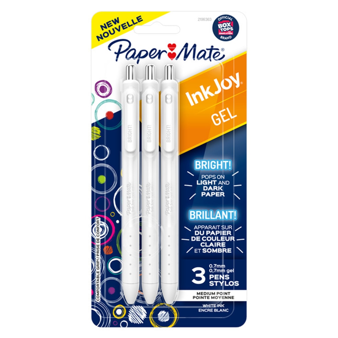 Paper Mate® InkJoy® Bright Pens, Gel Pens, Medium Point (0.7mm), Retractable, Bright White Ink, 3 Count