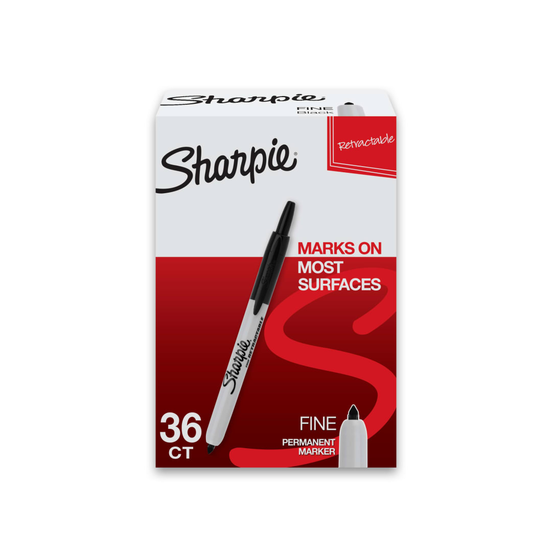 Sharpie® Retractable Permanent Markers, Fine Point, Black, 36 Count