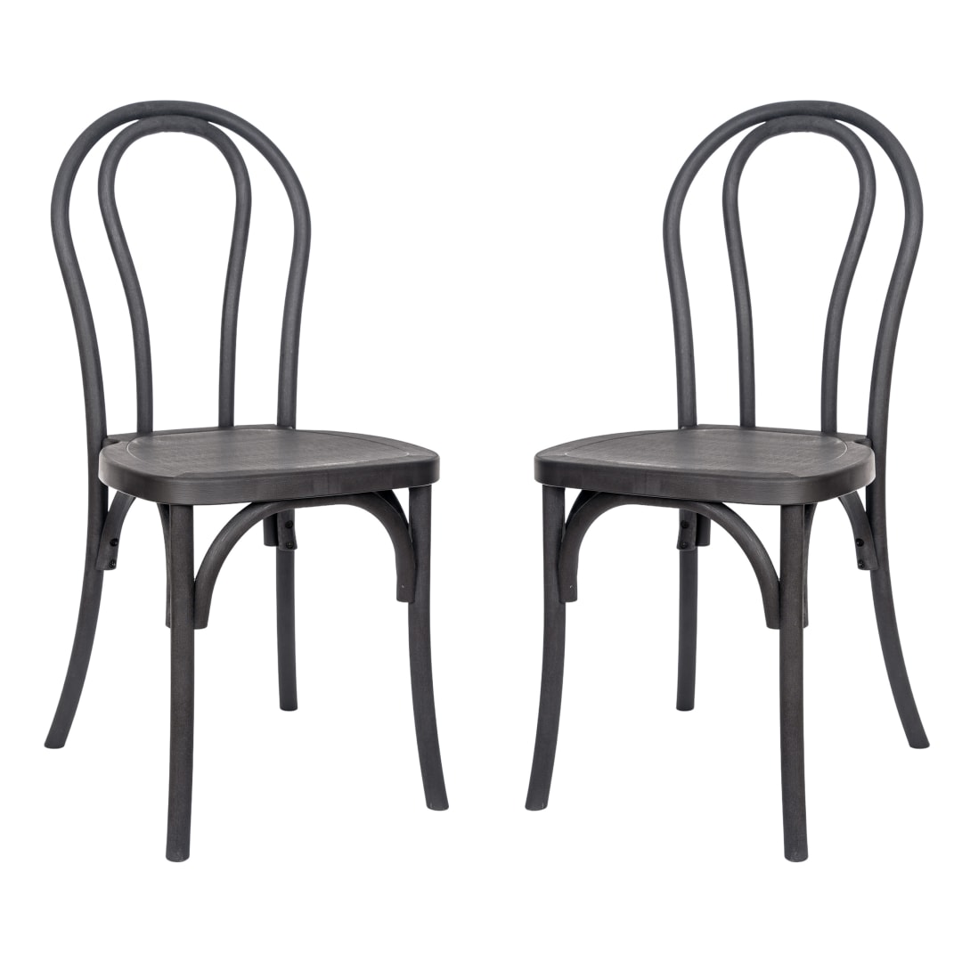 HERCULES 2 Pack Commercial Black Indoor/Outdoor Wood Look Stackable Resin Thonet Style Chair