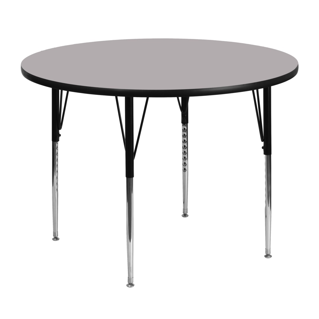 Wren 48'' Round Grey Thermal Laminate Activity Table - Standard Height Adjustable Legs