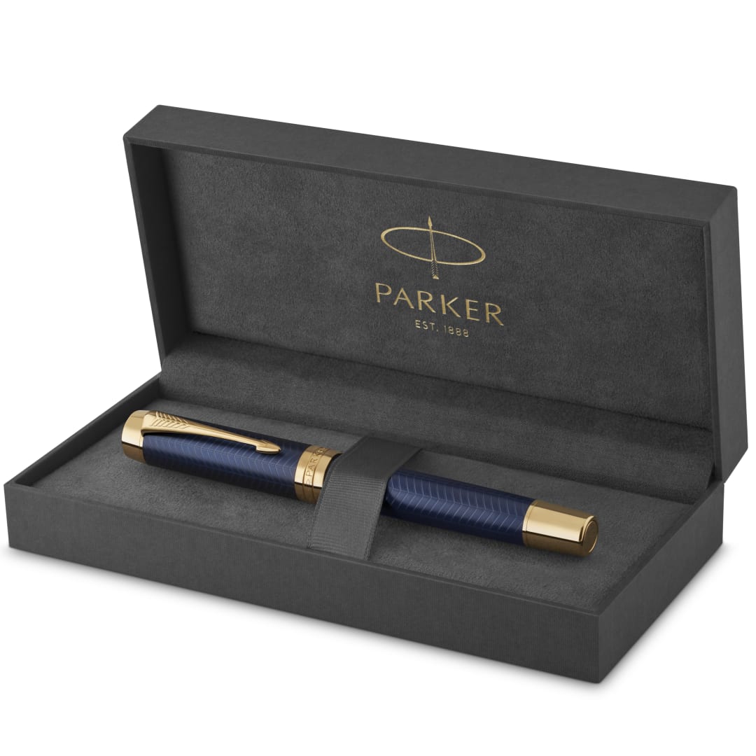 Parker Duofold Centennial Fountain Pen, Prestige Blue Chevron, Fine Solid Gold Nib, Black Ink and Convertor