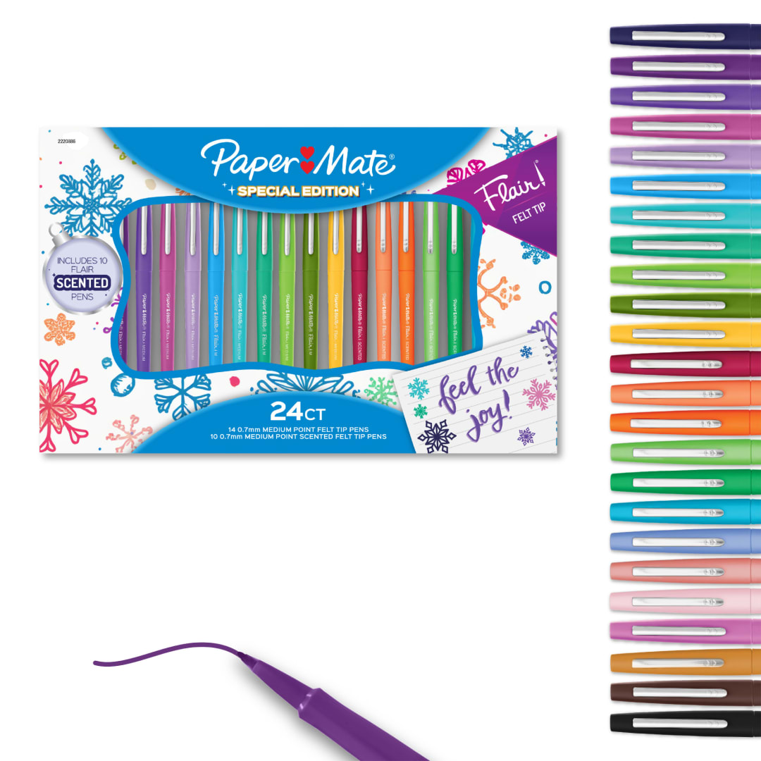 Paper Mate Flair Felt Tip Pens, Special Edition, Featuring Flair Medium and Scented Pens, Medium Point (0.7mm), Assorted, 24 Count