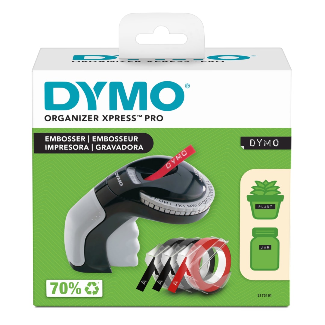 DYMO Organizer Xpress Pro Embossing Label Maker with 3 DYMO Label Tapes, Organizer Xpress Pro Label Printer Starter Kit, Ergonomic Design, For Home, DIY & Crafting