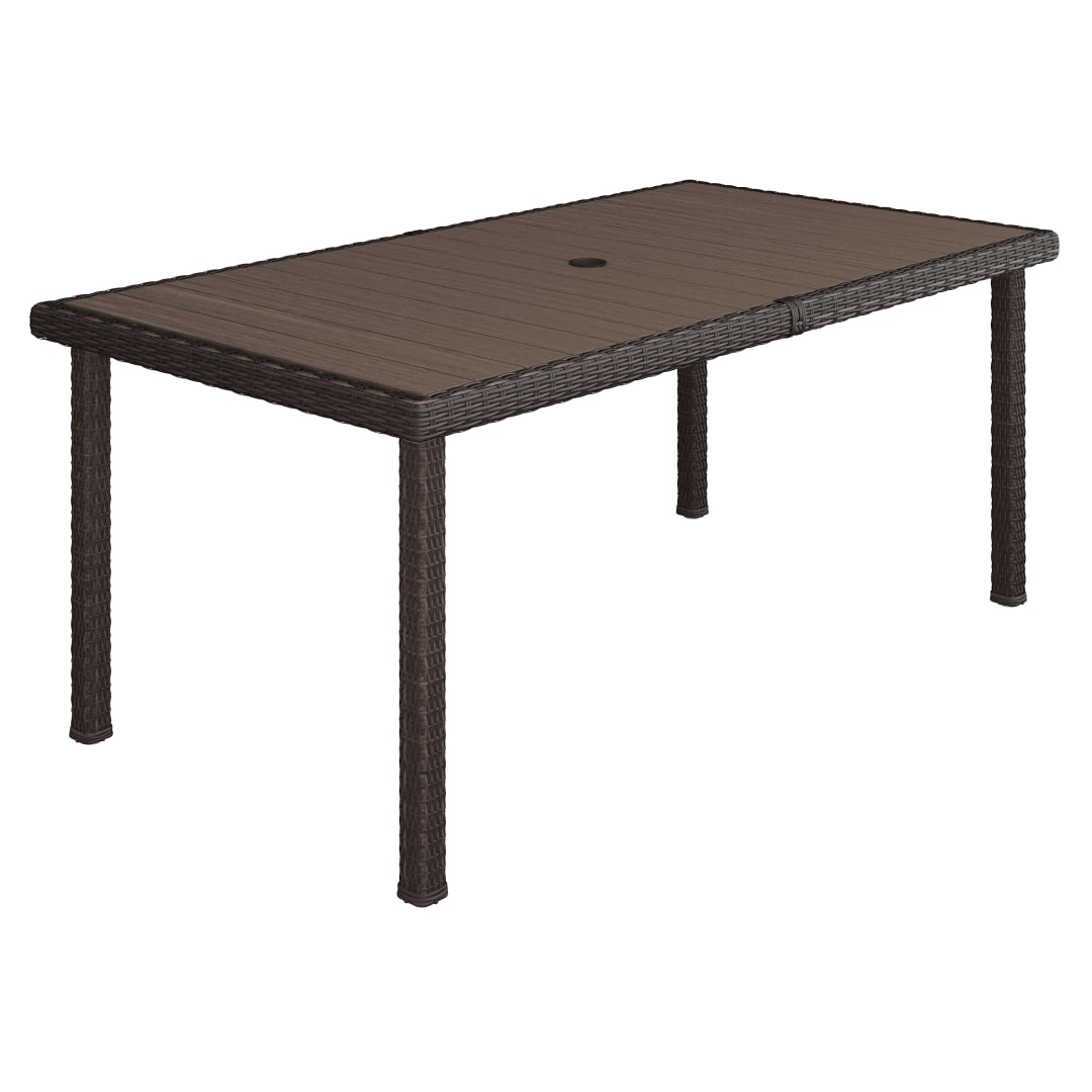 Bedford 71" Indoor-Outdoor Patio Table with Engineered Wood Top in Brown Rattan Wicker