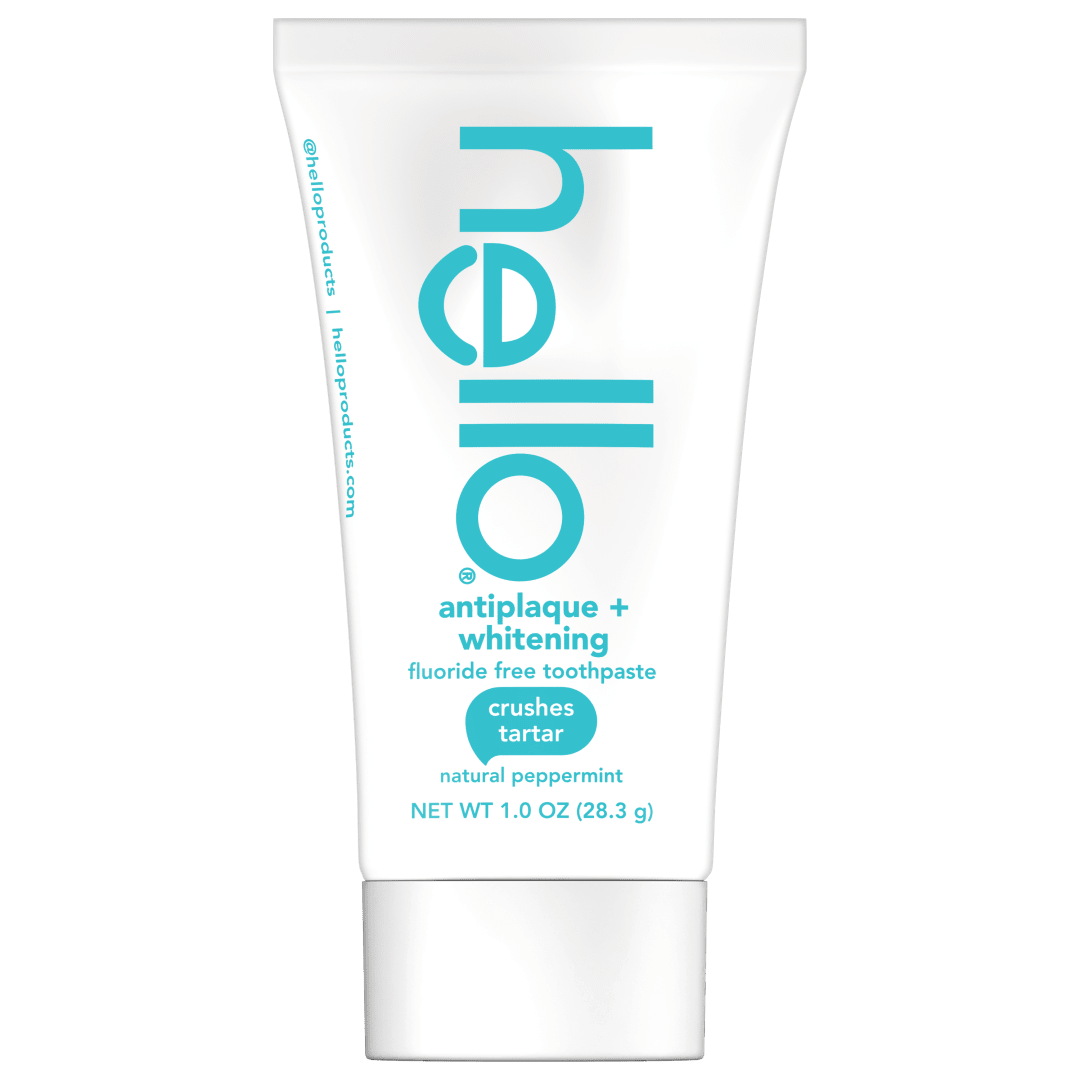 hello Antiplaque and Whitening Fluoride Free Travel Toothpaste, Natural Peppermint, 1 Oz